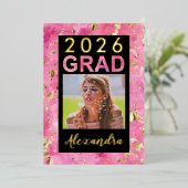 2025 Roze Gouden Waterverf Kunst Foto Afstuderen Folie Uitnodiging (Staand Voorkant)