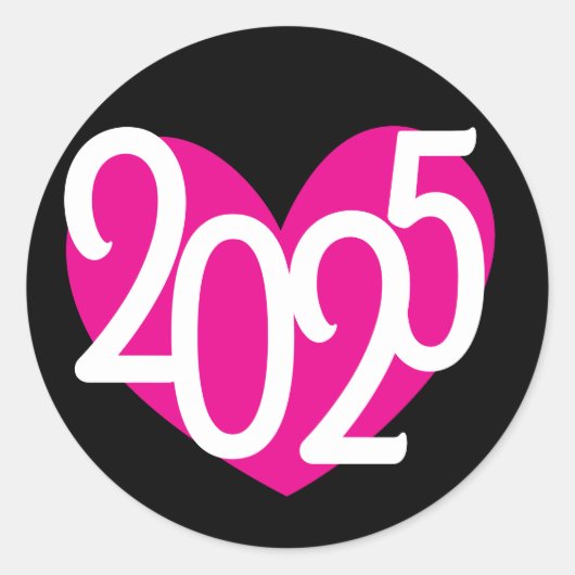 2025 Roze Hart Grafisch Nieuwjaar Partij Ronde Sticker (Voorkant)