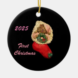 2025 ROZE PAJAMA STOCKING BEER EERSTE XMAS KERAMISCH ORNAMENT
