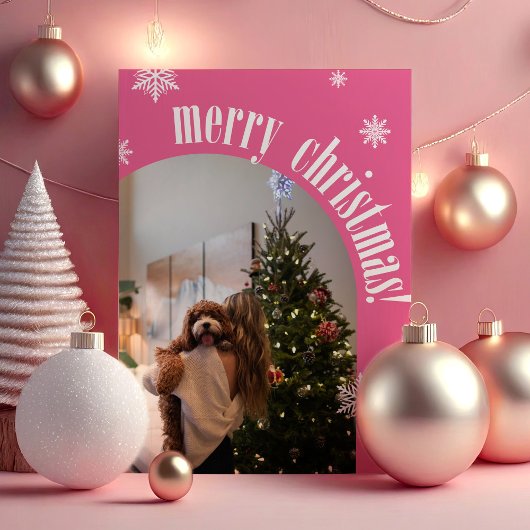 2025 Roze Retro Prettig Kerst Glitter Fotokaart Feestdagenkaart