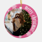 2025 Roze Retro Vrolijke Kerstglitter Foto Keramisch Ornament (Voorkant)