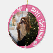 2025 Roze Retro Vrolijke Kerstglitter Foto Keramisch Ornament (Links)