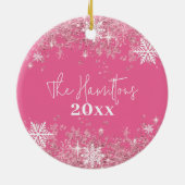 2025 Roze Retro Vrolijke Kerstglitter Foto Keramisch Ornament (Achterkant)