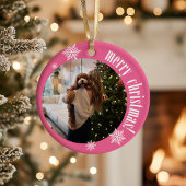 2025 Roze Retro Vrolijke Kerstglitter Foto Keramisch Ornament