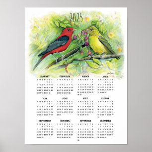 2025 Scarlet Tanager Paar Kalender Poster
