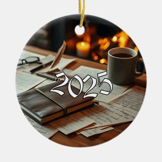 2025 Schrijver Keramisch Ornament (Voorkant)