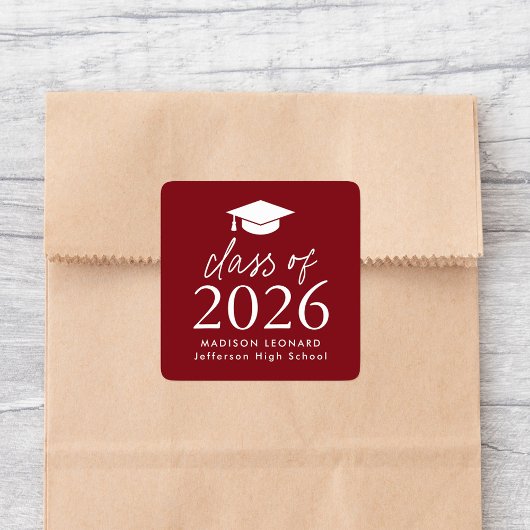 2025 Script Bourgondië Afstuderen Vierkante Sticker