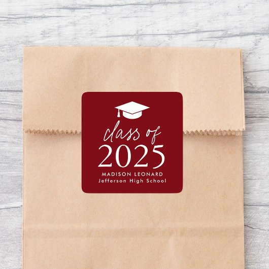 2025 Script Bourgondië Afstuderen Vierkante Sticker