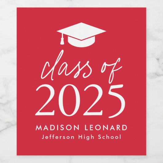 2025 Script Red Afstuderen Wijn Etiket (Enkel label)