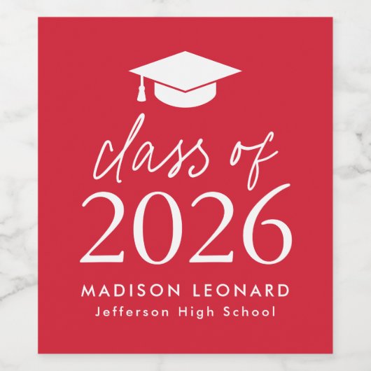 2025 Script Red Afstuderen Wijn Etiket (Enkel label)