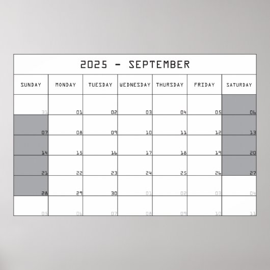 2025 september Planer Calendar Big Notes Space Poster (Voorkant)