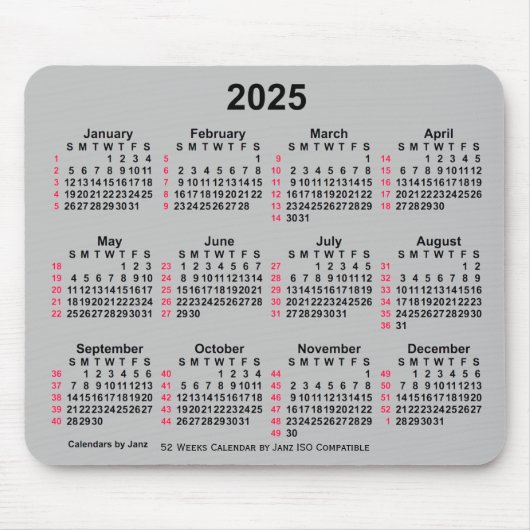 2025 Silver 52 weken ISO-kalender door Janz Muismat (Voorkant)