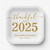 2025 Thanksgiving Gold Script Modern Papieren Bordje (Voorkant)