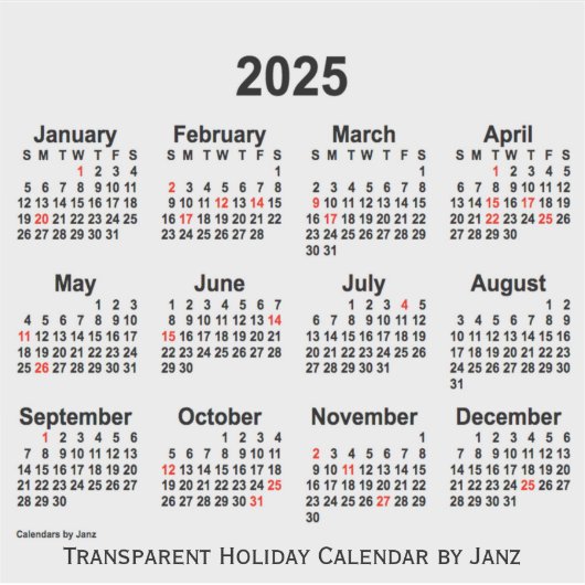 2025 Transparante feestagenda van Janz Sticker (Voorkant)