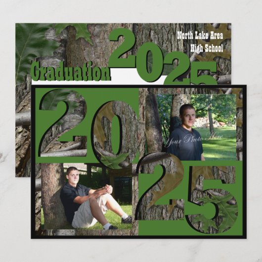 2025 Tree Camo Afstuderen Twin Foto Groen Kaart (Voorkant / Achterkant)