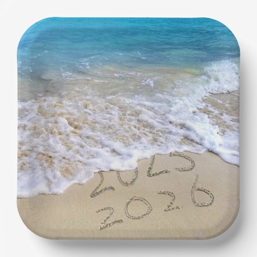 2025 Tropical Beach Nieuwjaarsfeest Papieren Bordje (Voorkant)