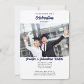 2025 Twin Afstuderen Blue Pinstripe Foto Afstudere Kaart (Achterkant)