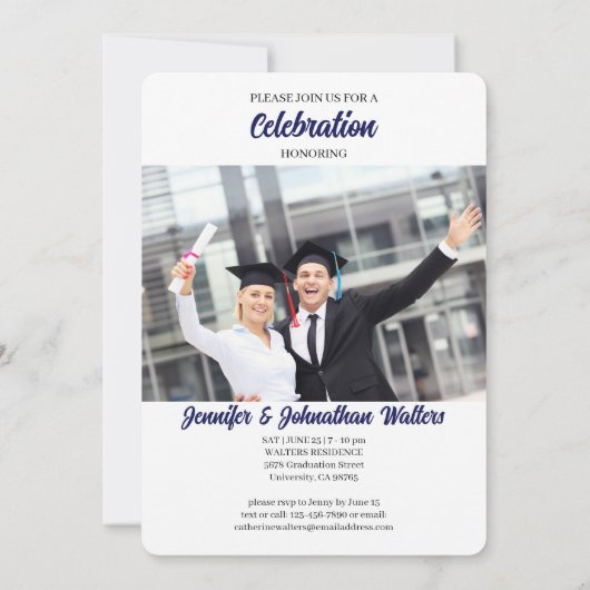 2025 Twin Afstuderen Blue Pinstripe Foto Afstudere Kaart (Achterkant)