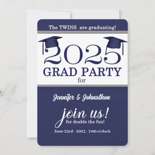 2025 Twin Afstuderen Blue Pinstripe Foto Afstudere Kaart (Voorkant)