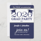 2025 Twin Afstuderen Blue Pinstripe Foto Afstudere Kaart (Voorkant)