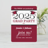 2025 Twin Afstuderen rode streep Foto Afstuderen Kaart (Staand voorkant)