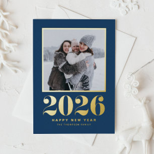 2025 Typografie Marine Blauw Gelukkig Nieuwjaar Fo Folie Feestdagen Briefkaart