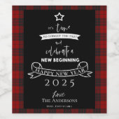 2025 Typografie Red Plaid White Nieuwjaar Wijn Etiket (Enkel label)