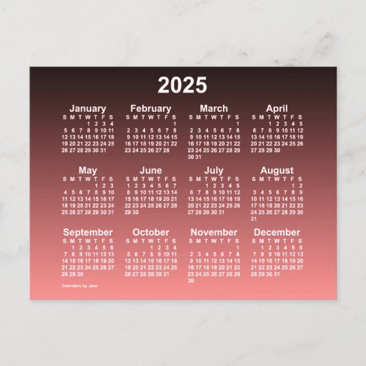 2025 Uitgebleekte Rode Neon Mini Kalender door Jan Briefkaart (Voorkant)