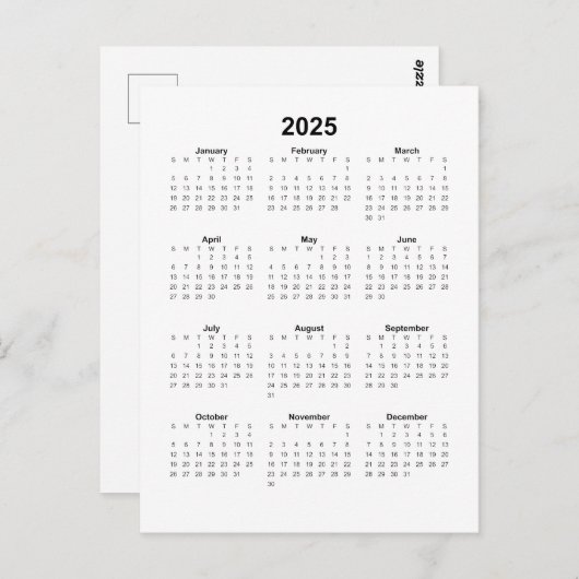 2025 Verticale kalender Briefkaart (Voorkant / Achterkant)
