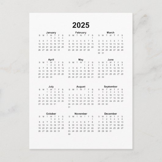 2025 Verticale kalender Briefkaart (Voorkant)