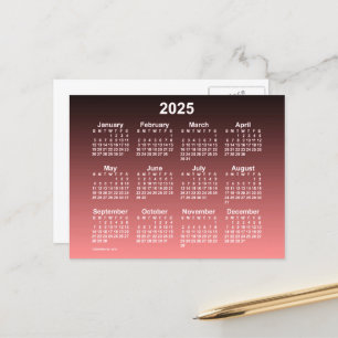 2025 Vervaaagde Rode Neon Mini Kalender van Janz P Briefkaart