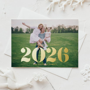 2025 Vetgedrukte typografie horizontale foto Nieuw Folie Feestdagenkaart