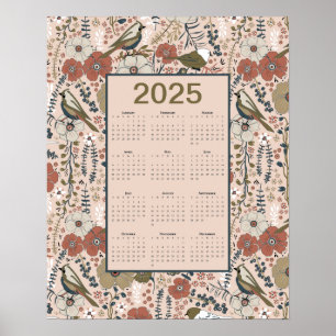 2025 Vogels Bloemen Kalender Poster