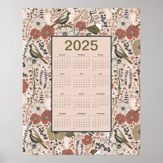 2025 Vogels Bloemen Kalender Poster (Voorkant)