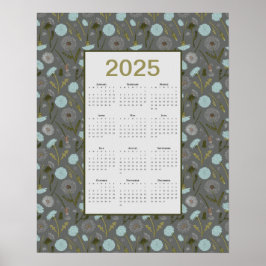 2025 Voljaar Kalender Grijs Blauw Paardenbloem Poster