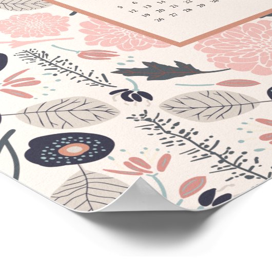 2025 Voljaar Kalender Roze Grijs Botanisch Poster (Hoek)