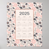 2025 Voljaar Kalender Roze Grijs Botanisch Poster (Voorkant)