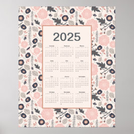 2025 Voljaar Kalender Roze Grijs Botanisch Poster