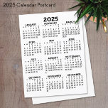 2025 Voljaar Uitzicht Kalender - Basis Minimal Briefkaart<br><div class="desc">Een basiskalender van 2025 in zwart-wit. Een standaard look voor uw thuis kantoor of school locker. Een eenvoudig volledig jaar in één oogopslag kalender om het hele jaar door te gebruiken.</div>