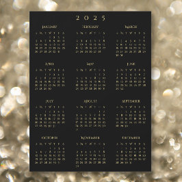 2025 Voljaar Zwart Goud Jaarlijkse Kalender Magnet