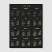 2025 Voljaar Zwart Goud Jaarlijkse Kalender Magnet (Voorkant)