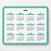 2025 Volledige jaarkalender Wavy Emerald Green Muismat (Voorkant)