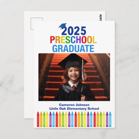 2025 Voorschoolse Foto Aangepaste Kinderen Afstude Briefkaart (Voorkant / Achterkant)