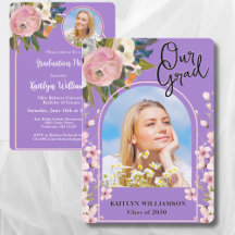 2025 Waterverf Roze Bloemen Foto Afstudeerfeest