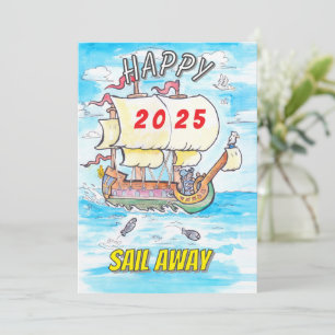 2025 wenskaarten schip vaart weg feestdagenkaart