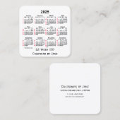2025 White 52 Week ISO Calendar door Janz Vierkante Visitekaartje (Voorkant / Achterkant)
