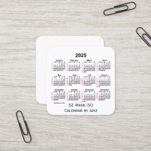 2025 White 52 Week ISO Calendar door Janz Vierkante Visitekaartje