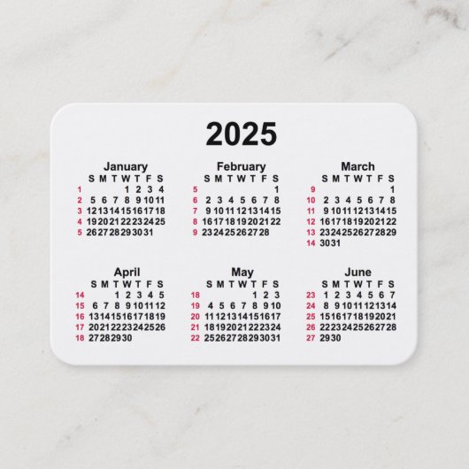 2025 White 52 Week ISO Calendar door Janz Visitekaartje (Voorkant)