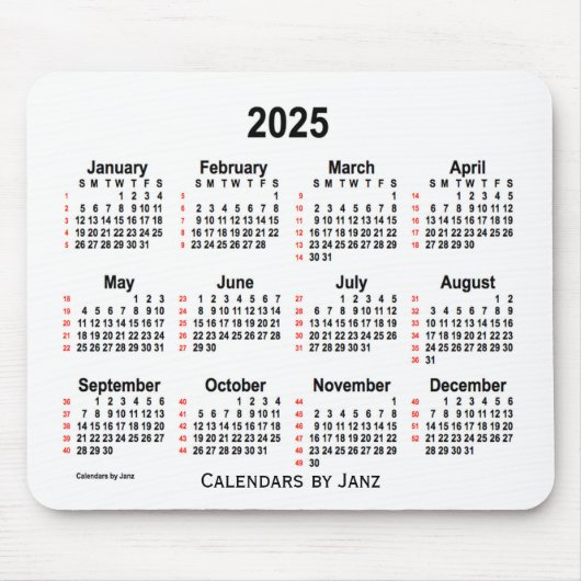 2025 White 52 Weeks Agenda van Janz Muismat (Voorkant)