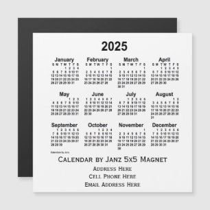 2025 White Business Calendar van Janz 5x5 Magnet